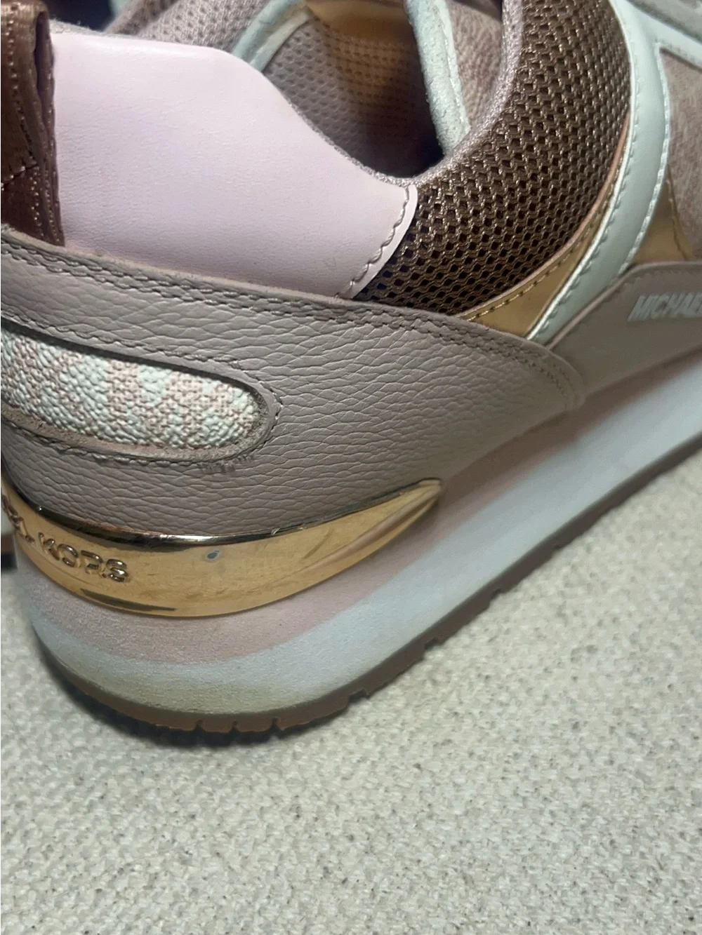 Michael Kors Blush Taupe Mixed-Material Logo Sneakers
